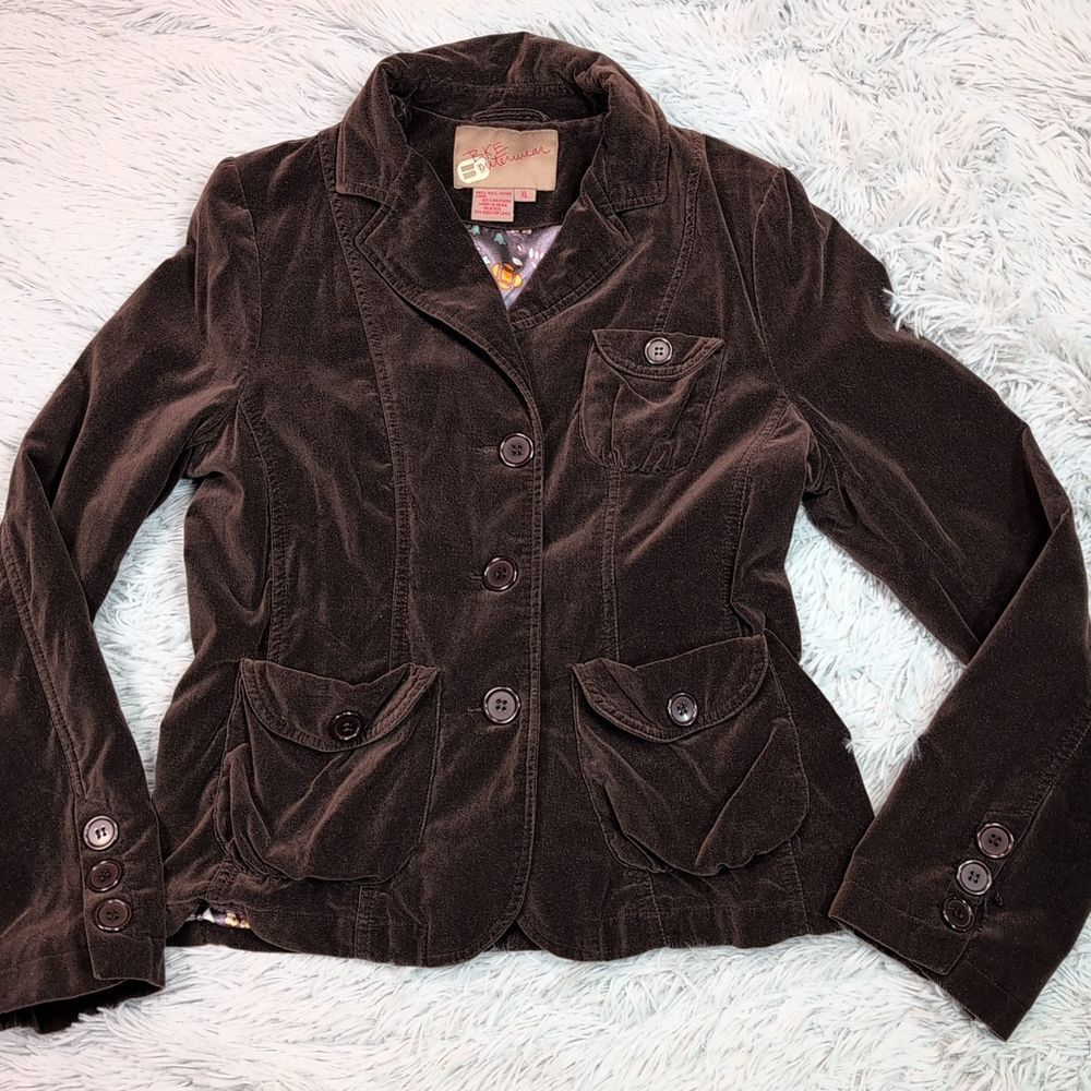 BKE Jacket Girls XL‎ Brown Button Up Coat Floral Liner Pockets Casual Comfort